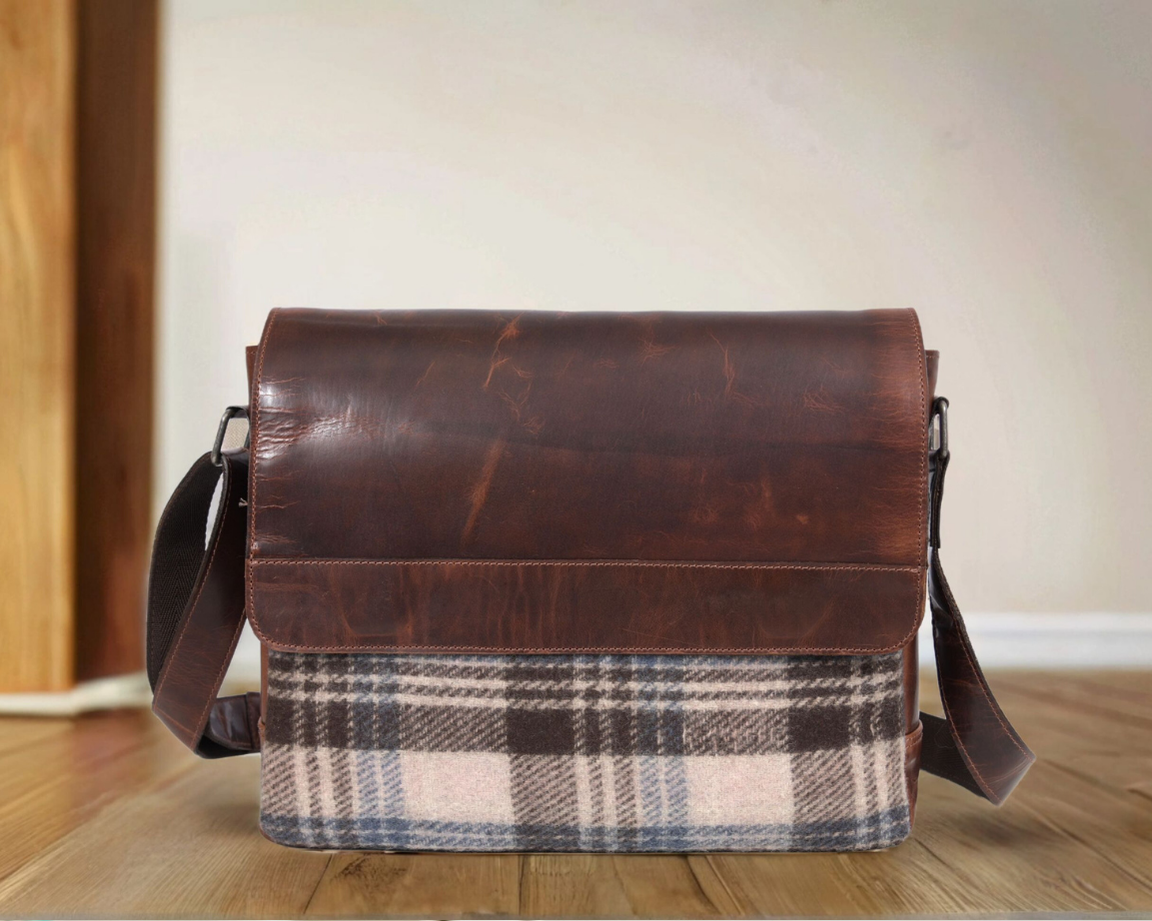 Hudson Leather & Tweed Messenger - Manchester Tweed