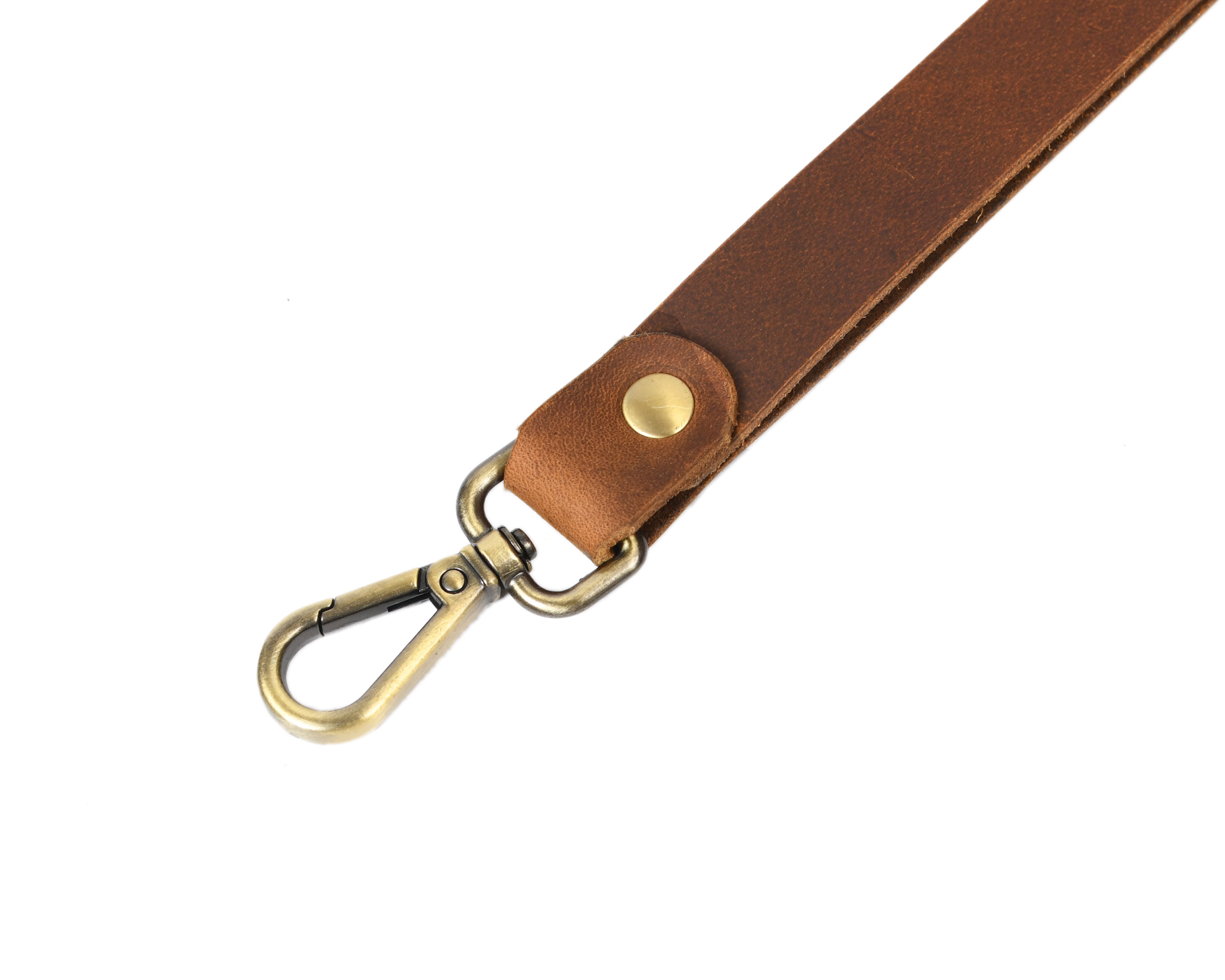 Genuine Top-Grain Leather Lanyard with Antiqued Brass Clip