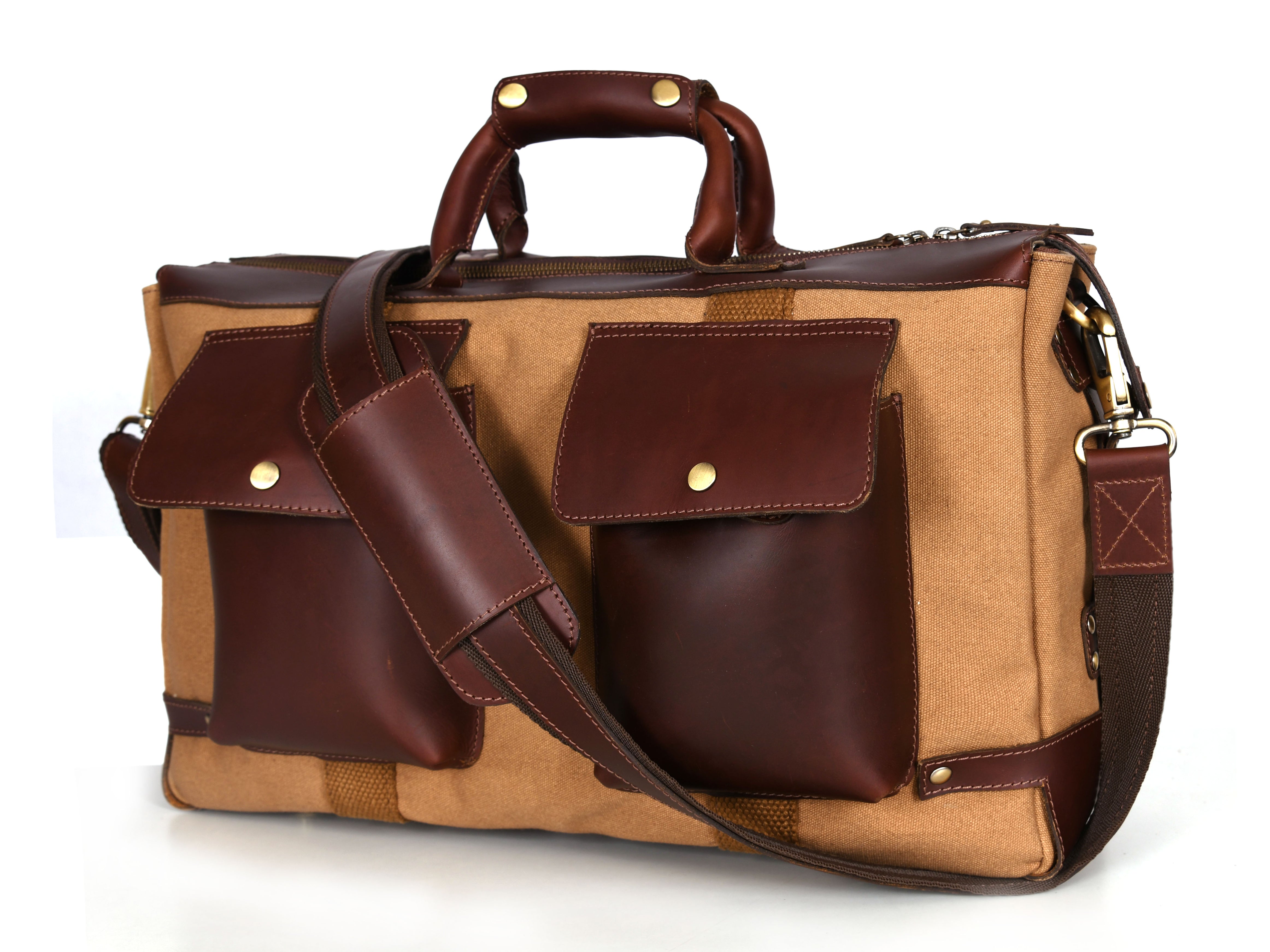 Salinas Leather Canvas Travel Bag - Camel