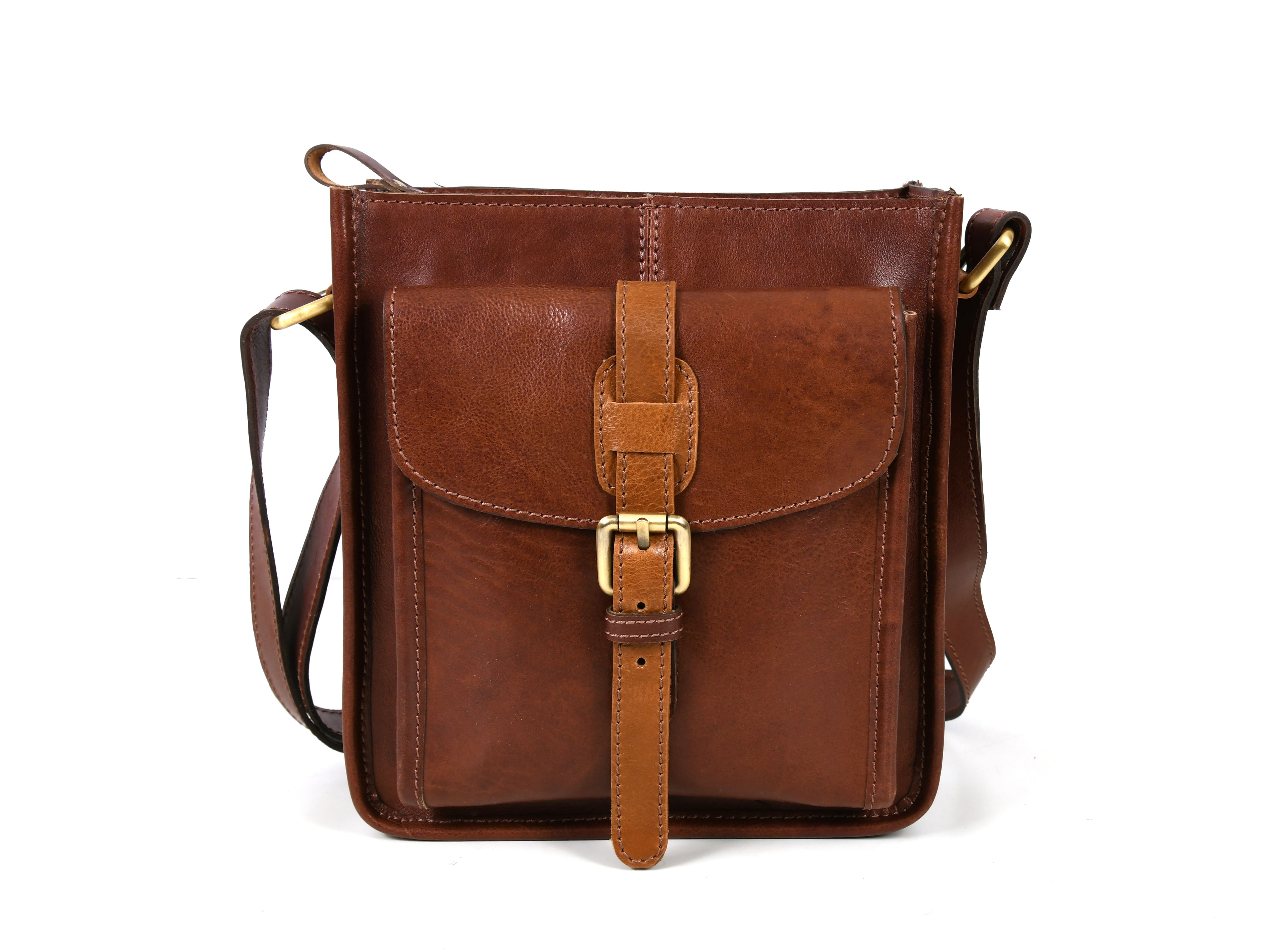 Leather Flight Crossbody Bag - Chestnut Brown