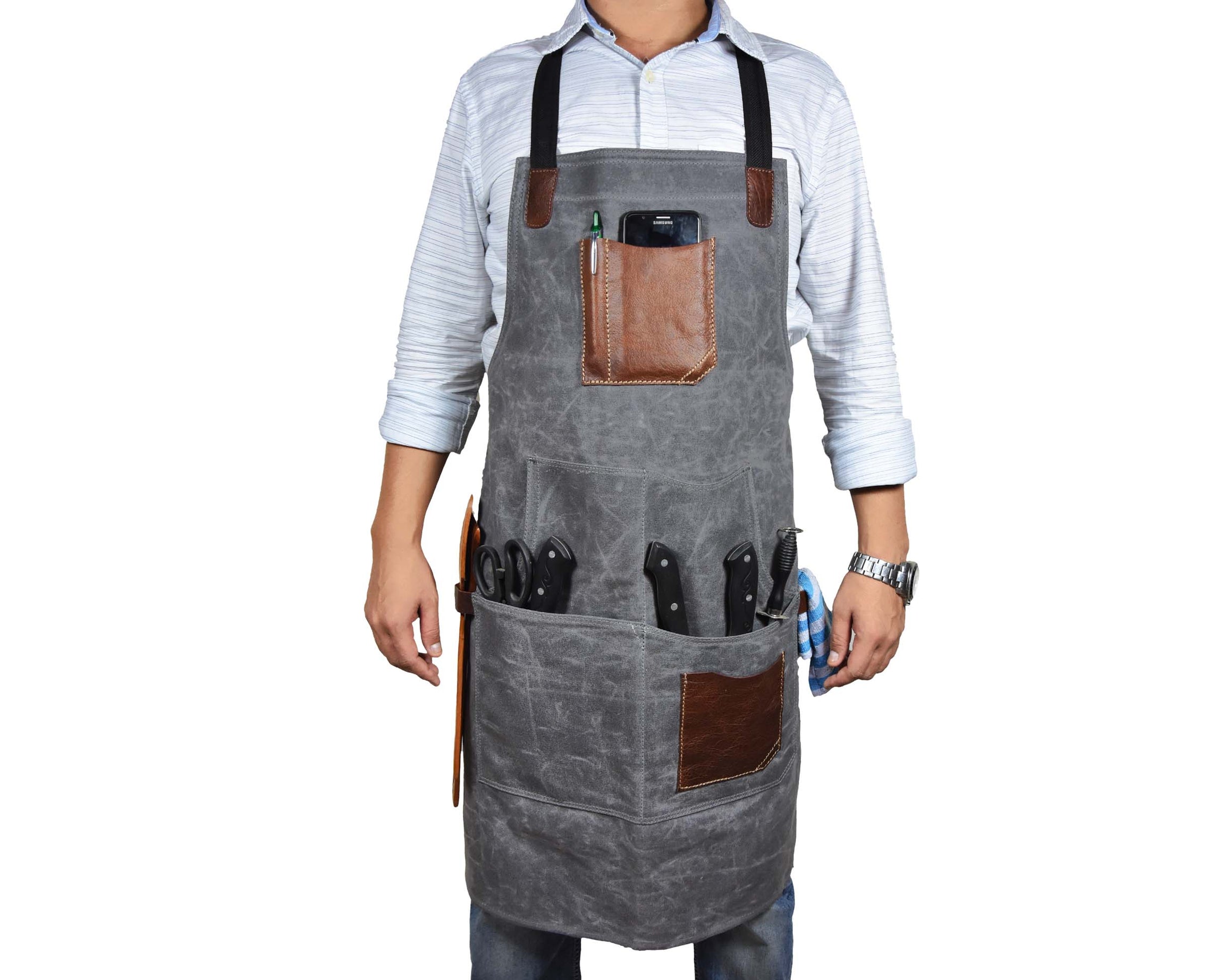 Fremont Leather Canvas Apron -  Grey