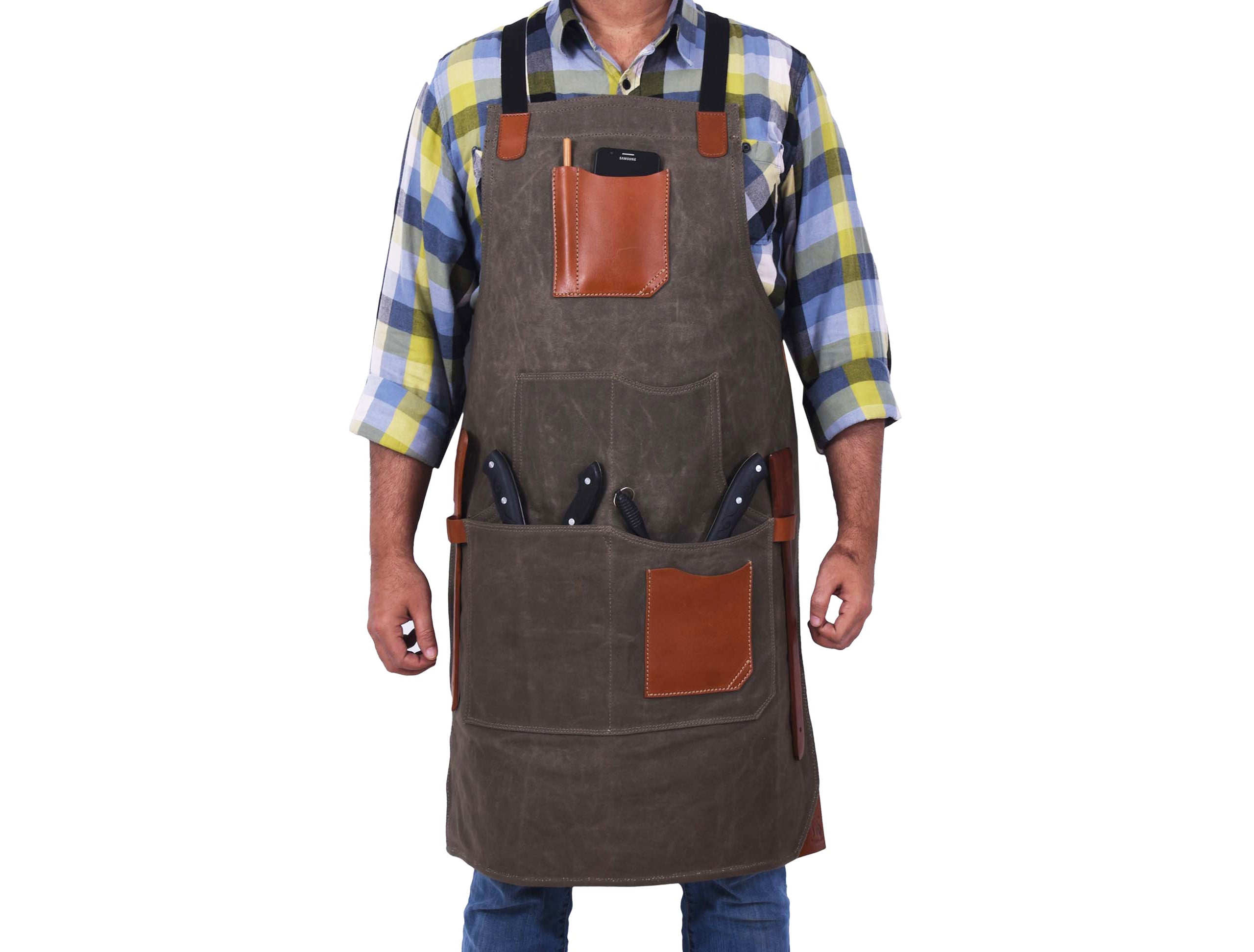 Fremont Leather Canvas Apron - Distressed grey