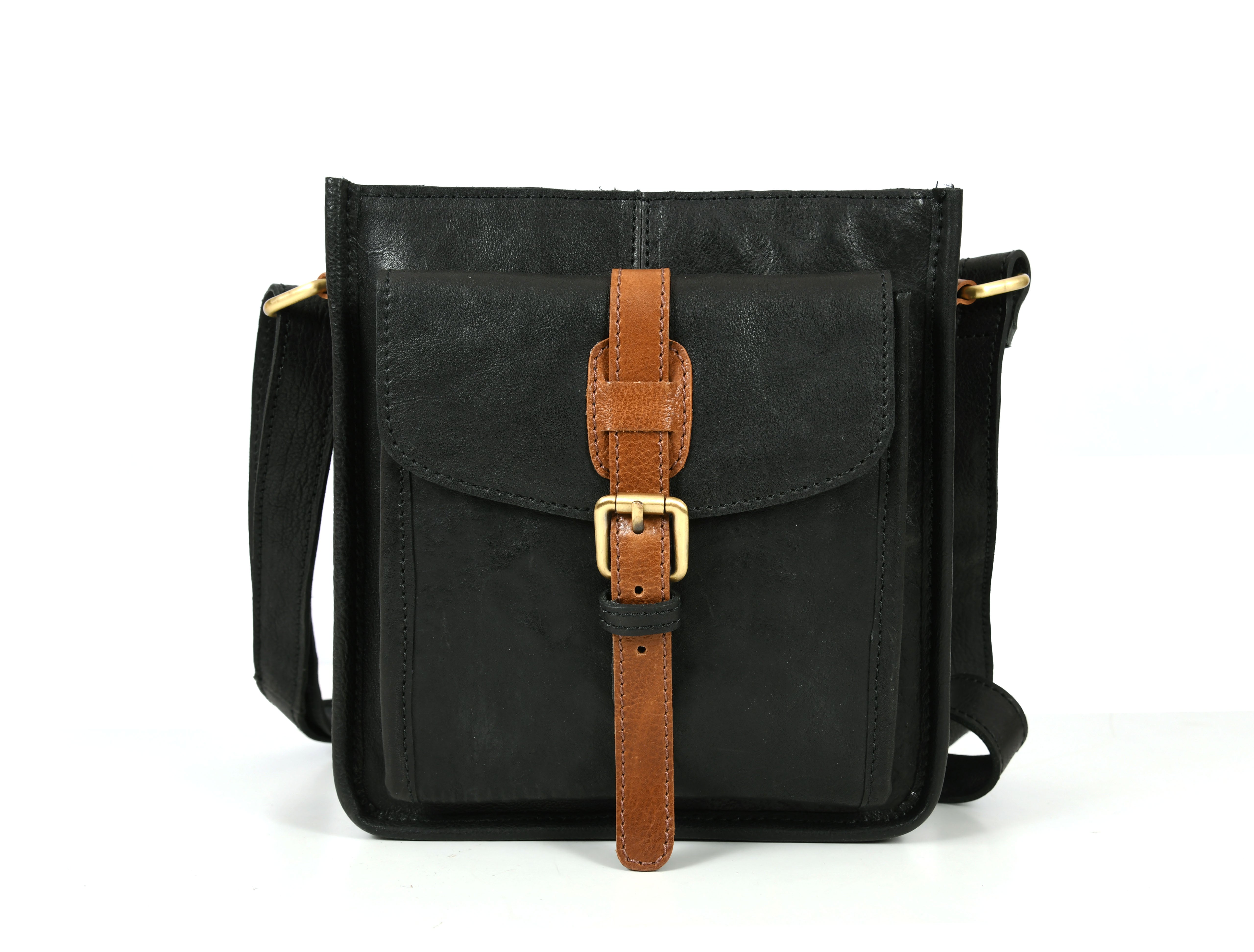 Leather Flight Crossbody Bag - Raven Black