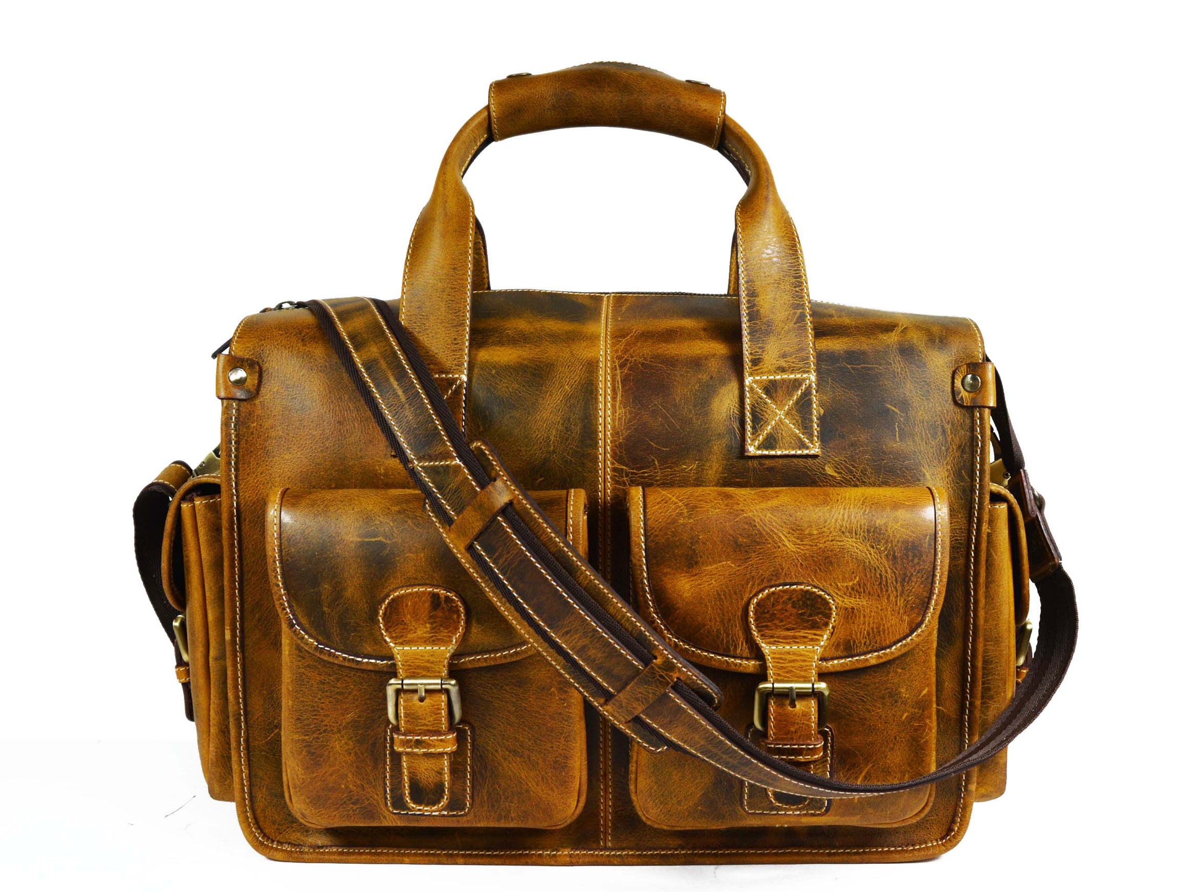 Antioch Leather Portfolio Bag - Caramel Brown