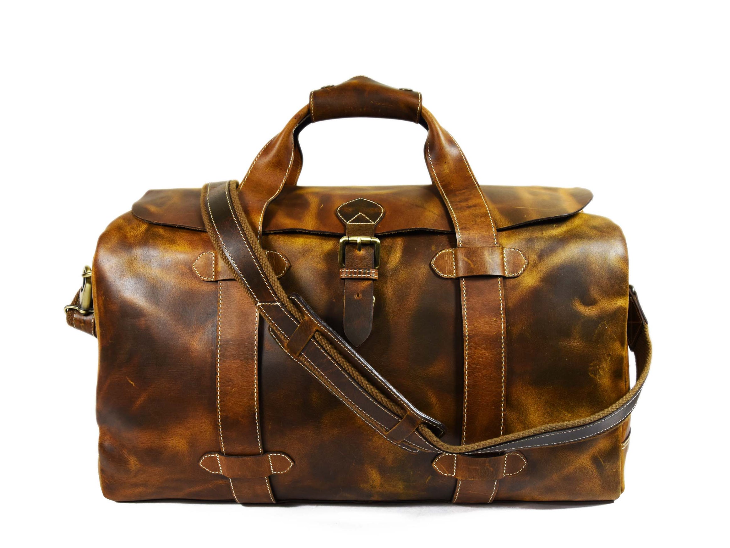 Peoria Leather Weekender Bag - Caramel Brown