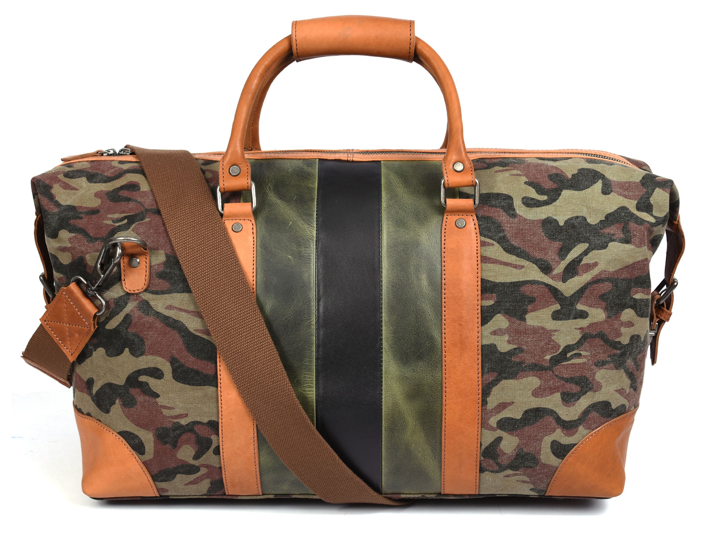 Tolredo Leather Canvas Duffel Bag - Camo Green