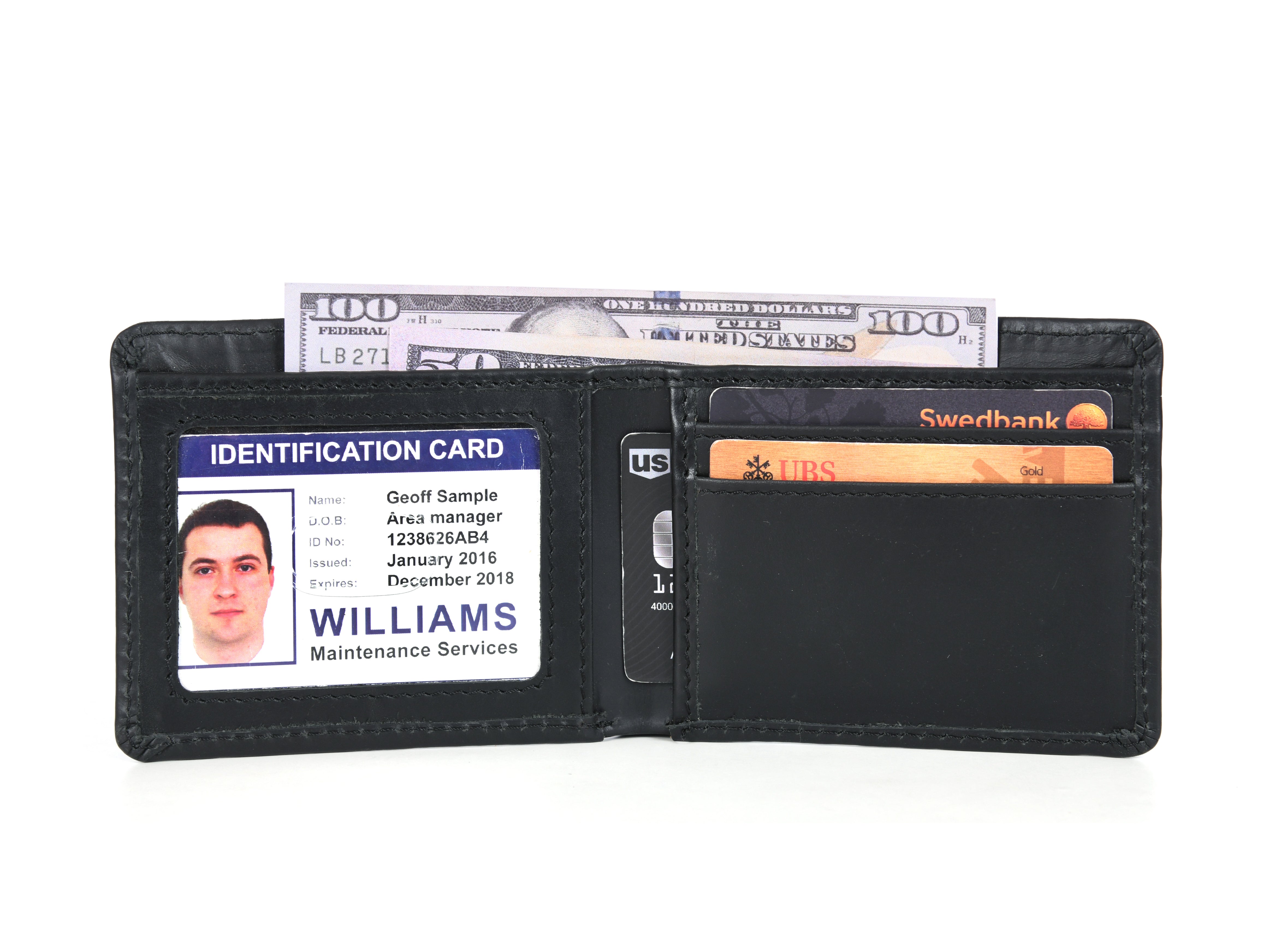 Leather RFID Blocking Mens Wallet - Raven Black